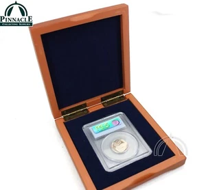 Cherry Finished Wood Display Box for 1 PCGS Certified Coin Slab / BLUE Interior - Picture 1 of 9