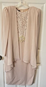 Ursula of Switzerland Chiffon Dress Size 6 Lace Beading Long Sleeves Vintage - Picture 1 of 12