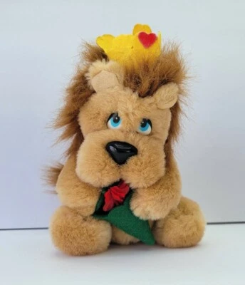 Vintage Applause Lionheart Plush 6.5" Stuffed Animal Toy with Crown Flowers 1988 - Image 1 of 4