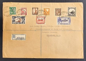 1935 New Zealand Reg 2nd Picts FDC 9 stamps cd Wellington-Melbourne - Picture 1 of 2