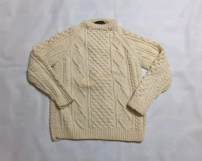 VTG Cornel Wool Fisherman Sweater Mens Knit Hand Loomed in Ireland Cream 90s - Image 1 of 4