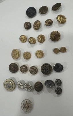 Vintage Set of 29  Metal Buttons- Crest, Shield, Anchor, Crown, Shank Style - Image 1 of 4