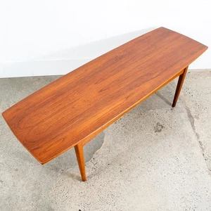 Mid Century Danish Modern Coffee Table Teak Oak Denmark Surfboard Shelf Mcm 59" - Picture 1 of 11