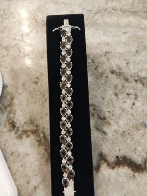 Karis Prem. Cuarzo Ahumado Brasileño, Circón Blanco Brazo/Placa/925SS, 27.60 Ct, 6.5" Foto 1 de 4