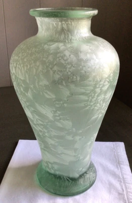 Vtg Art Glass Frosted/Crystalline Style Mint Green Large Vase EUC 13” tall/heavy - Image 1 of 4