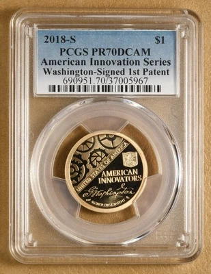 2018 S American Innovation Dollar Washington Signed 1st Patent PCGS PR70DCAM - Image 1 of 2