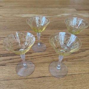 Set of 4 VTG Fostoria 5-1/4 Versailles Pattern Topaz Art Deco Champagne Glass - Picture 1 of 10