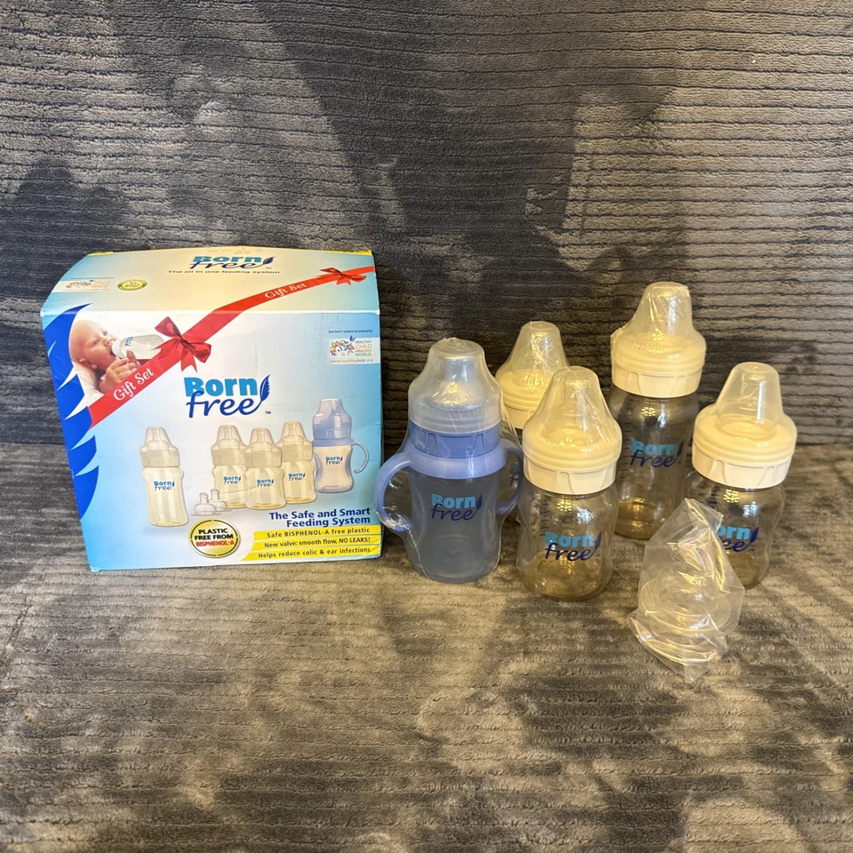 Garrafa Born Free BPA FREE Conjunto Inteligente Seguro NOVO COFRE CAIXA ABERTA 5 Garrafas + Bico - Imagem 1 de 4