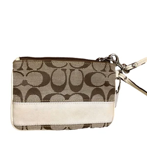 COACH Small Vintage Khaki/White SIS Signature Stripe Wristlet F45608 - Picture 1 of 11