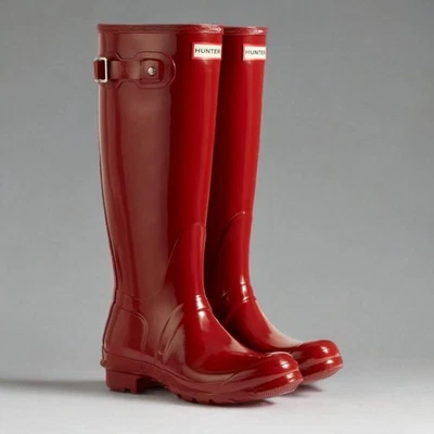 NIB HUNTER BOOTS Women's Original Tall Gloss Rain Boots RED - Image 1 of 3