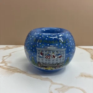 Bloomingdales Tealight Candle Holder Vintage Small Glass Holiday City Snow Decor - Picture 1 of 8