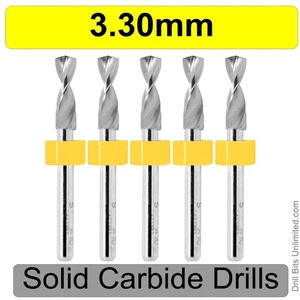 3.3mm .130" Carbide Drill Bits 1/8" Shank FIVE Pieces Solid Carbide R/S - Picture 1 of 4
