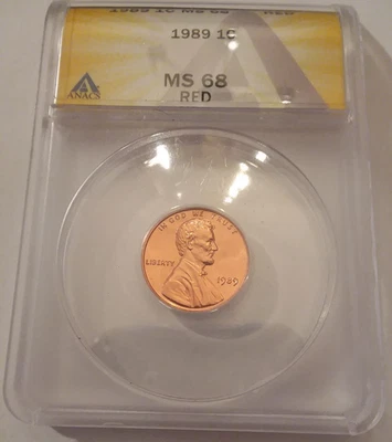 1989 ANACS MS 68 RED LINCOLN CENT ** FLAWLESS MINT STATE - GREAT EYE APPEAL ** - Image 1 of 4