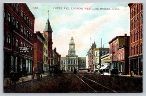 Vintage Court Ave West View Postcard Des Moines Iowa A.C. Bosselman - Picture 1 of 2