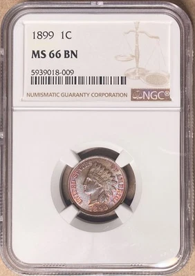1899 NGC MS66 BN Indian Head Cent 1c - Image 1 of 2