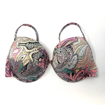 Victoria’s Secret Bikini Top Paisley Black Pink Yellow Green 36DD underwire - Image 1 of 4