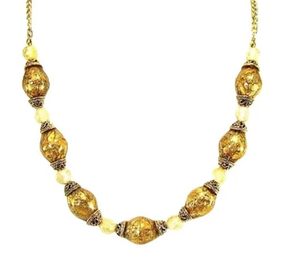 Золотой лист бусина ожерелье с прокруткой металлические крышки и золотой смолы бисер новый - Изображение 1 из 4