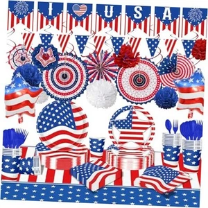 4th of July Party Supplies Decorations Paper Plates Napkins Cups Tablecloth - Picture 1 of 7