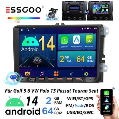 CarPlay Autoradio Android 2+64G Für VW GOLF 5 6 Passat Touran Tiguan EOS GPS Nav - Bild 1 von 4