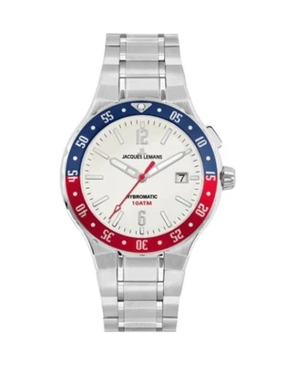 JACQUES LEMANS Hombres Analógico Automático Informal Reloj Clásico Vestido Esfera Blanca Waterp Foto 1 de 4