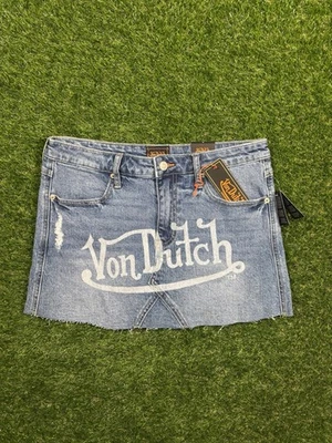 Minifalda vaquera para mujer Von Dutch Originals talla 28 desgastada Y2K dobladillo crudo Foto 1 de 4