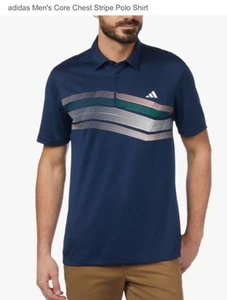 $9?Camisa de golf Adidas hombre nueva azul nueva talla mediana CORE PECHO RAYAS POLO - Imagen 1 de 4