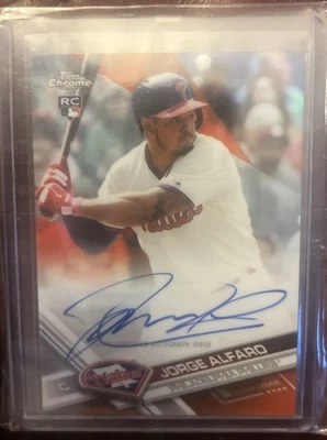 2017 Topps Chrome Orange Refractor  #06/25 Auto RC Jorge Alfaro Rookie RA-JA - Image 1 of 4