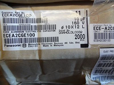 PANASONIC Part #ECE-A2CGE100, Cap Aluminum Lytic 10uF 160V 20%, Radial, 20 pcs - Image 1 of 3