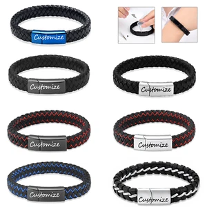 Custom Engrave Braided Leather Bracelet Memorial Urn Bangle Cremation Ash Holder - Picture 1 of 25