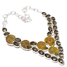 Seashell Ammonite, Smoky Quartz Natural Gemstone Handmade Statement Necklace