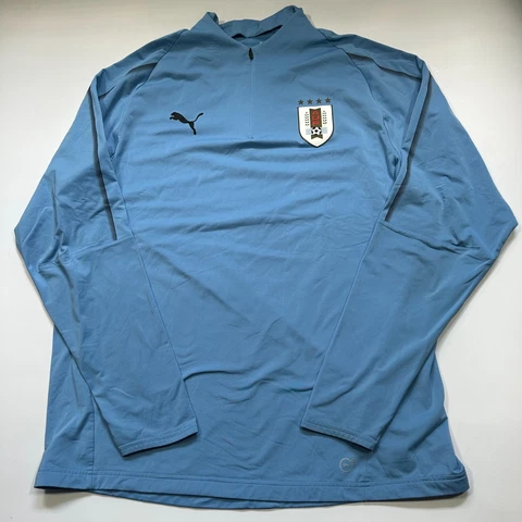 Puma Uruguay AUF Soccer Shirt Mens Size XL Blue 1/4 Zip Pullover Stretch Cover