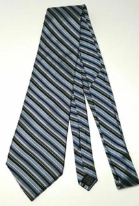 DKNY Donna Karan New York Men Necktie Tie Silk Striped Black Silver Gray Blue - Picture 1 of 6