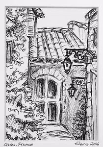 Rue Des Douaniers Arles France Travel Sketch Print Ink 5x7 W/mat And Sleeve - Picture 1 of 2