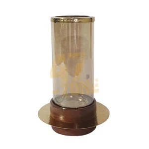 Sebastian Acacia Wood Glass Hurricane Candle Holder Gold Tabletop Home Decor - Picture 1 of 3