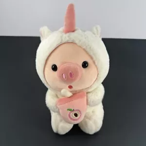 Cute BOBA Drink Pig Plush Pillow Pig Dressed Up as UNICORN 10 INCH - Picture 1 of 6