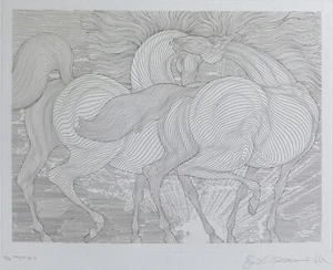 Guillaume Azoulay TRYST horses 2015 16/50 HAND SIGNED Etching horse animal art - Picture 1 of 4