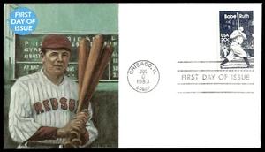 1983 FDC Red Sox Babe Ruth Oil Painting by Robert Steven Simon TCMA Cachet - Picture 1 of 2