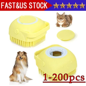 Pet Dog Cat Silicone Softy Massage Bath Brush Scrubber Shampoo Dispenser Shower - Picture 1 of 17
