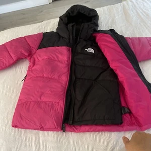 The North Face Double Down Jacket Triclimate Jacket Hooded Girls 2 Black Pink L - Picture 1 of 3