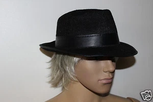 NEW XL BLACK PERMALUX SMALL BRIM FEDORA HAT BLUES BROS GANGSTER MARDI GRAS - Picture 1 of 5