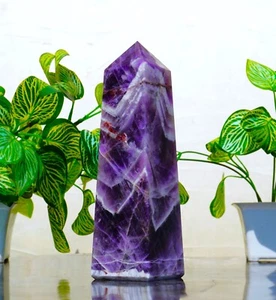 Large 175MM Dream Amethyst Stone Healing Crystal 4 Faceted Point Obelisk Tower - Photo 1 sur 8