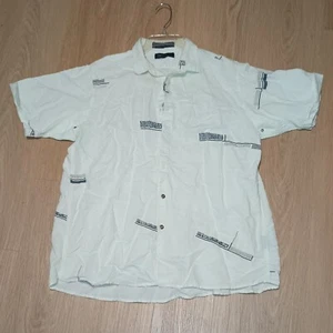 Vtg 80s GENERRA New Wave Geometric Mint Green Ramie Cotton Button Down Shirt L - Picture 1 of 7