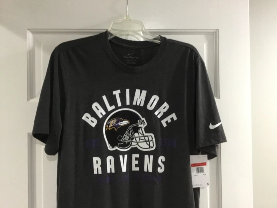 -Nike Men's Baltimore Ravens Blitz Stacked Black Heather T-Shirt-Large—