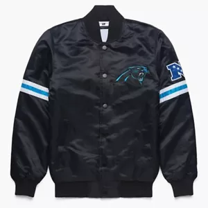 NFL Carolina Panthers Black Satin Baseball Luxury Varsity Jacket- All Sizes - Picture 1 of 5