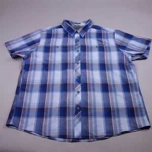 Eddie Bauer Button Up shirt 2XL XXL Classic Fit Blue Plaid Nylon Blend Outdoor - Picture 1 of 9