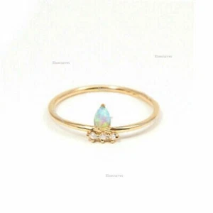 Natural Opal Gemstone Ring Diamond Solid 14k Yellow Gold Handmade Fine Jewelry - Picture 1 of 3