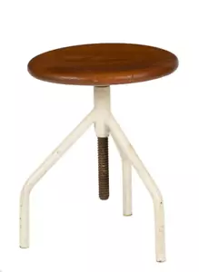 Antique Industrial Metal Stool Early 1900’s Round Wood Seat Metal Tripod Legs - Picture 1 of 3
