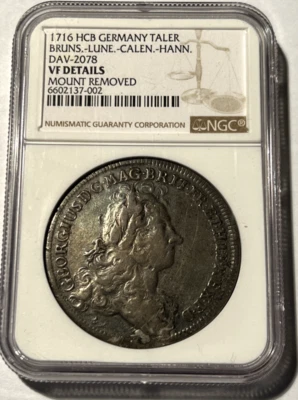 1716 HCB Germany Taler Bruns-Lune-Calen-Hann DAV-2078 VF Details NGC - Image 1 of 4