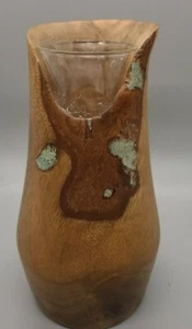 Jarrón burlwood con inserto de vidrio crepitante e incrustación de piedra - Imagen 1 de 8
