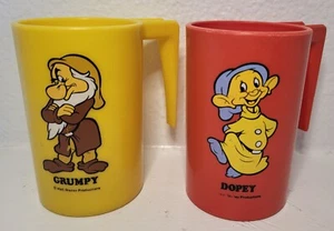 VTG Dopey, Grumpy Dwarf Plastic Mug Cup Walt Disney 1970's - Picture 1 of 4